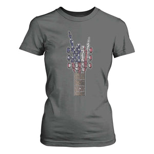 Rock On Skeleton Hand Guitar T Shirt For Women Retro American Flag Heavy Metal Guitarist TS10 Dark Heather Print Your Wear