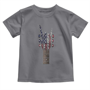 Rock On Skeleton Hand Guitar Toddler T Shirt Retro American Flag Heavy Metal Guitarist TS10 Charcoal Print Your Wear