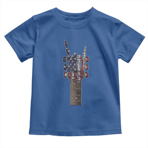Rock On Skeleton Hand Guitar Toddler T Shirt Retro American Flag Heavy Metal Guitarist TS10 Royal Blue Print Your Wear