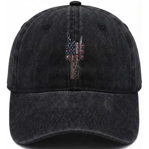 Rock On Skeleton Hand Guitar Washed Cotton Baseball Cap Retro American Flag Heavy Metal Guitarist TS10 Washed Cap Universal Fit Black Print Your Wear