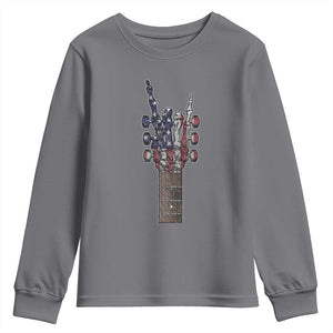 Rock On Skeleton Hand Guitar Youth Sweatshirt Retro American Flag Heavy Metal Guitarist TS10 Charcoal Print Your Wear