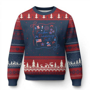 Patriotic Subtle FDT Ugly Christmas Sweater Coquette Bow Patriotic 4th of July TS10 Navy Red Print Your Wear