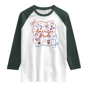 American Bride Bachelorette Party Raglan Shirt Coquette Bow 4th Of July TS10 White Dark Forest Green Print Your Wear