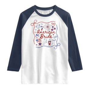 American Bride Bachelorette Party Raglan Shirt Coquette Bow 4th Of July TS10 White Navy Print Your Wear