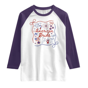 American Bride Bachelorette Party Raglan Shirt Coquette Bow 4th Of July TS10 White Purple Print Your Wear