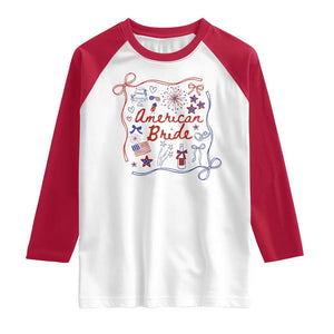American Bride Bachelorette Party Raglan Shirt Coquette Bow 4th Of July TS10 White Red Print Your Wear