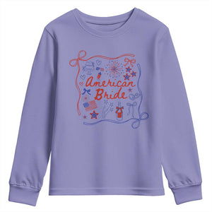 American Bride Bachelorette Party Youth Sweatshirt Coquette Bow 4th Of July TS10 Violet Print Your Wear