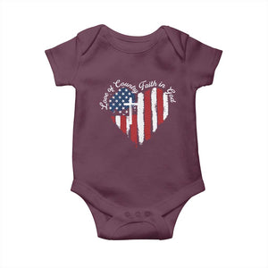 Patriotic Christian Baby Onesie Faith In God Heart Cross Flag 4th Of July Religious TS10 Maroon Print Your Wear