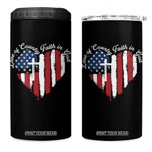 Patriotic Christian 4 in 1 Can Cooler Tumbler Faith In God Heart Cross Flag 4th Of July Religious TS10 One Size: 16 oz Black Print Your Wear