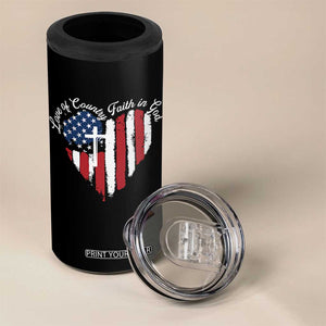 Patriotic Christian 4 in 1 Can Cooler Tumbler Faith In God Heart Cross Flag 4th Of July Religious TS10 Print Your Wear