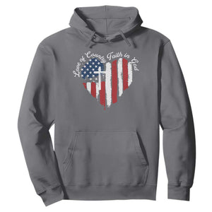 Patriotic Christian Hoodie Faith In God Heart Cross Flag 4th Of July Religious TS10 Charcoal Print Your Wear