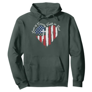 Patriotic Christian Hoodie Faith In God Heart Cross Flag 4th Of July Religious TS10 Dark Forest Green Print Your Wear