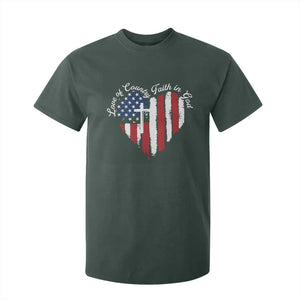 Patriotic Christian T Shirt For Kid Faith In God Heart Cross Flag 4th Of July Religious TS10 Dark Forest Green Print Your Wear