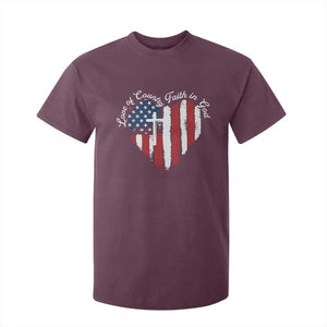 Patriotic Christian T Shirt For Kid Faith In God Heart Cross Flag 4th Of July Religious TS10 Maroon Print Your Wear