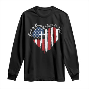 Patriotic Christian Long Sleeve Shirt Faith In God Heart Cross Flag 4th Of July Religious TS10 Black Print Your Wear