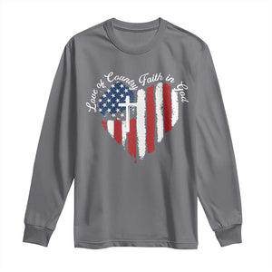 Patriotic Christian Long Sleeve Shirt Faith In God Heart Cross Flag 4th Of July Religious TS10 Charcoal Print Your Wear
