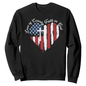 Patriotic Christian Sweatshirt Faith In God Heart Cross Flag 4th Of July Religious TS10 Black Print Your Wear