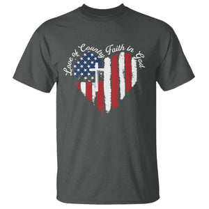 Patriotic Christian T Shirt Faith In God Heart Cross Flag 4th Of July Religious TS10 Dark Heather Print Your Wear