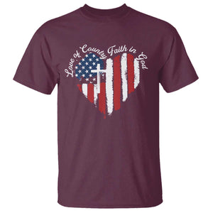 Patriotic Christian T Shirt Faith In God Heart Cross Flag 4th Of July Religious TS10 Maroon Print Your Wear