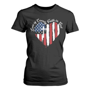 Patriotic Christian T Shirt For Women Faith In God Heart Cross Flag 4th Of July Religious TS10 Black Print Your Wear