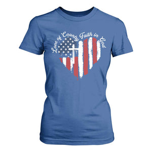 Patriotic Christian T Shirt For Women Faith In God Heart Cross Flag 4th Of July Religious TS10 Royal Blue Print Your Wear