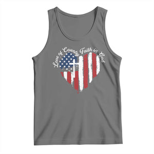 Patriotic Christian Tank Top Faith In God Heart Cross Flag 4th Of July Religious TS10 Black Heather Print Your Wear