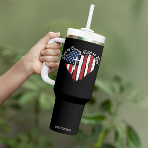Patriotic Christian Tumbler With Handle Faith In God Heart Cross Flag 4th Of July Religious TS10 Print Your Wear