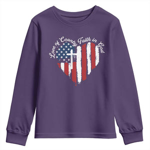 Patriotic Christian Youth Sweatshirt Faith In God Heart Cross Flag 4th Of July Religious TS10 Purple Print Your Wear
