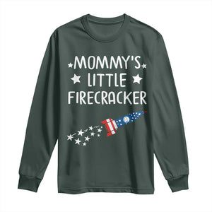 Mommy's Little Firecracker 4th of July Long Sleeve Shirt Patriotic American Flag TS10 Dark Forest Green Print Your Wear