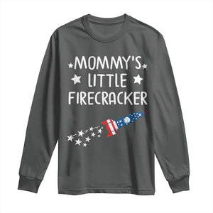 Mommy's Little Firecracker 4th of July Long Sleeve Shirt Patriotic American Flag TS10 Dark Heather Print Your Wear