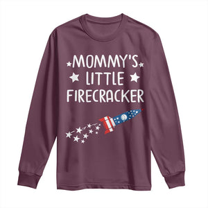 Mommy's Little Firecracker 4th of July Long Sleeve Shirt Patriotic American Flag TS10 Maroon Print Your Wear