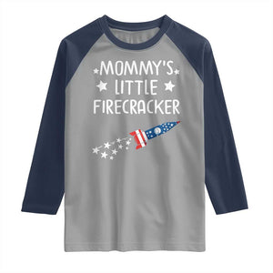 Mommy's Little Firecracker 4th of July Raglan Shirt Patriotic American Flag TS10 Sport Gray Navy Print Your Wear