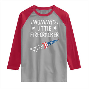 Mommy's Little Firecracker 4th of July Raglan Shirt Patriotic American Flag TS10 Sport Gray Red Print Your Wear