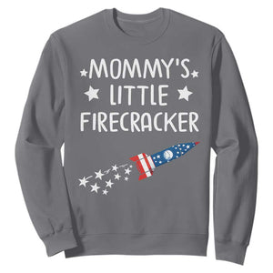 Mommy's Little Firecracker 4th of July Sweatshirt Patriotic American Flag TS10 Charcoal Print Your Wear