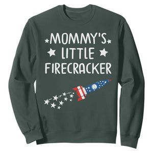 Mommy's Little Firecracker 4th of July Sweatshirt Patriotic American Flag TS10 Dark Forest Green Print Your Wear