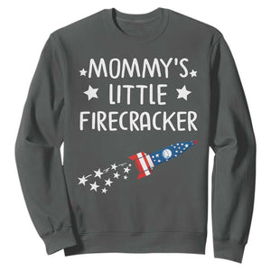 Mommy's Little Firecracker 4th of July Sweatshirt Patriotic American Flag TS10 Dark Heather Print Your Wear