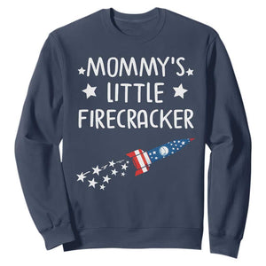 Mommy's Little Firecracker 4th of July Sweatshirt Patriotic American Flag TS10 Navy Print Your Wear