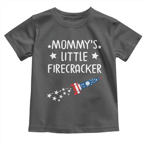 Mommy's Little Firecracker 4th of July Toddler T Shirt Patriotic American Flag TS10 Dark Heather Print Your Wear