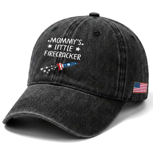Mommy's Little Firecracker 4th of July Washed Cotton Baseball Cap Patriotic American Flag TS10 Print Your Wear
