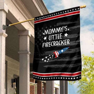 Mommy's Little Firecracker 4th of July Garden Flag Patriotic American Flag TS10 Distressed Black Red Print Your Wear