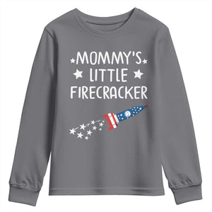 Mommy's Little Firecracker 4th of July Youth Sweatshirt Patriotic American Flag TS10 Charcoal Print Your Wear