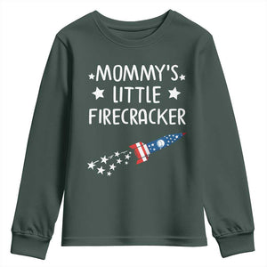 Mommy's Little Firecracker 4th of July Youth Sweatshirt Patriotic American Flag TS10 Dark Forest Green Print Your Wear