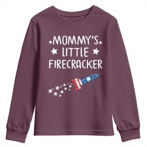 Mommy's Little Firecracker 4th of July Youth Sweatshirt Patriotic American Flag TS10 Maroon Print Your Wear