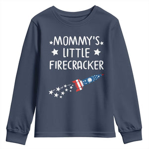 Mommy's Little Firecracker 4th of July Youth Sweatshirt Patriotic American Flag TS10 Navy Print Your Wear