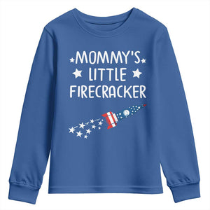 Mommy's Little Firecracker 4th of July Youth Sweatshirt Patriotic American Flag TS10 Royal Blue Print Your Wear