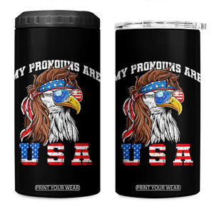 Funny 4th of July 4 in 1 Can Cooler Tumbler My Pronouns Are USA Eagle American TS10 One Size: 16 oz Black Print Your Wear