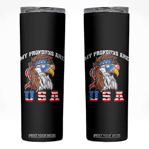 Funny 4th of July Skinny Tumbler My Pronouns Are USA Eagle American TS10 Black Print Your Wear