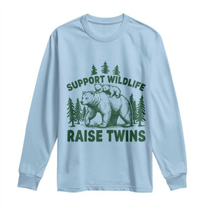 Support Wildlife Raise Twins Long Sleeve Shirt Twin Parent Mom Dad Bear Family TS10 Light Blue Print Your Wear