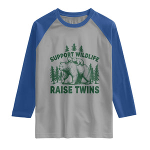 Support Wildlife Raise Twins Raglan Shirt Twin Parent Mom Dad Bear Family TS10 Sport Gray Royal Print Your Wear
