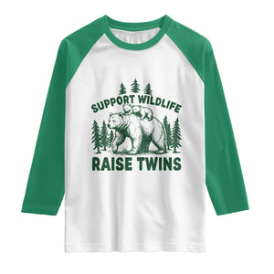 Support Wildlife Raise Twins Raglan Shirt Twin Parent Mom Dad Bear Family TS10 White Kelly Green Print Your Wear